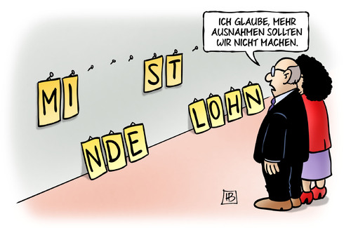 Cartoon: Mindestlohn-Ausnahmen (medium) by Harm Bengen tagged mindestlohn,ausnahmen,nahles,spd,cdu,csu,bundesregierung,groko,koalition,wirtschaft,harm,bengen,cartoon,karikatur,mindestlohn,ausnahmen,nahles,spd,cdu,csu,bundesregierung,groko,koalition,wirtschaft,harm,bengen,cartoon,karikatur