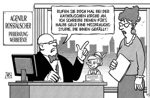 Cartoon: Missbrauchsstudie (medium) by Harm Bengen tagged missbrauchsstudie,missbrauch,katholische,kirche,studie,gutachten,vertuschung,zensur,forschungsinstitut,kriminologe,pfeiffer,harm,bengen,cartoon,karikatur