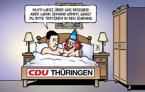 Cartoon: Mohring und AfD (medium) by Harm Bengen tagged karikatur,cartoon,bengen,harm,rechtsextrem,absprache,opposition,koalition,bett,schrank,mutti,merkel,thüringen,cdu,afd,mohring,mohring,afd,cdu,thüringen,merkel,mutti,schrank,bett,koalition,opposition,absprache,rechtsextrem,sex,harm,bengen,cartoon,karikatur