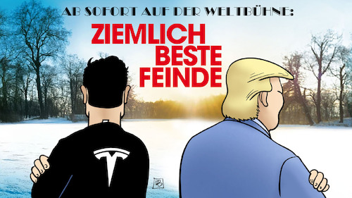 Cartoon: Musk-Trump-Streit (medium) by Harm Bengen tagged musk,tesla,streit,trump,kino,film,ziemlich,beste,feinde,usa,harm,bengen,cartoon,karikatur,musk,tesla,streit,trump,kino,film,ziemlich,beste,feinde,usa,harm,bengen,cartoon,karikatur