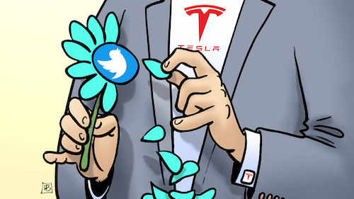 Cartoon: Musk kauft Twitter (medium) by Harm Bengen tagged elon,musk,tesla,twitter,börse,blume,kaufen,harm,bengen,cartoon,karikatur,elon,musk,tesla,twitter,börse,blume,kaufen,harm,bengen,cartoon,karikatur