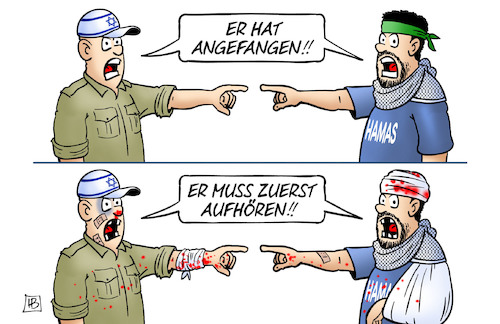 Cartoon: Nahost-Dilemma (medium) by Harm Bengen tagged angefangen,aufhoeren,dilemma,beschuldigungen,nahost,israel,hamas,krieg,gaza,palaestina,raketen,harm,bengen,cartoon,karikatur,angefangen,aufhoeren,dilemma,beschuldigungen,nahost,israel,hamas,krieg,gaza,palaestina,raketen,harm,bengen,cartoon,karikatur