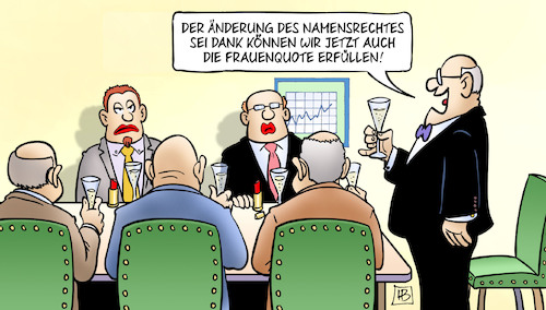 Cartoon: Namensrecht (medium) by Harm Bengen tagged namensrecht,selbstbestimmungsrecht,frauenquote,geschlechtsangleichung,lippenstift,sekt,harm,bengen,cartoon,karikatur,namensrecht,selbstbestimmungsrecht,frauenquote,geschlechtsangleichung,lippenstift,sekt,harm,bengen,cartoon,karikatur