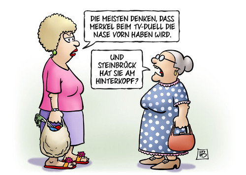 Cartoon: Nase vorn (medium) by Harm Bengen tagged tv,fernsehen,duell,nase,vorn,steinbrück,hinterkopf,wahlkampf,wahl,bundestagswahl,umfragen,harm,bengen,cartoon,karikatur,tv,fernsehen,duell,nase,vorn,steinbrück,hinterkopf,wahlkampf,wahl,bundestagswahl,umfragen,harm,bengen,cartoon,karikatur