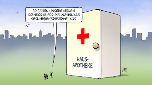 Cartoon: Nationale Gesundheitsreserve (medium) by Harm Bengen tagged standorte,nationale,gesundheitsreserve,hausapotheke,spahn,corona,pandemie,krankheit,harm,bengen,cartoon,karikatur,standorte,nationale,gesundheitsreserve,hausapotheke,spahn,corona,pandemie,krankheit,harm,bengen,cartoon,karikatur