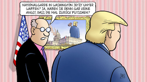 Cartoon: Nationalgarde bewaffnet (medium) by Harm Bengen tagged nationalgarde,washington,waffen,angst,putschen,usa,trump,harm,bengen,cartoon,karikatur,nationalgarde,washington,waffen,angst,putschen,usa,trump,harm,bengen,cartoon,karikatur