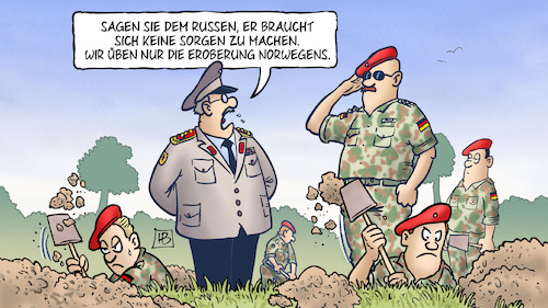 Cartoon: Nato-Manöver Trident Juncture (medium) by Harm Bengen tagged nato,manöver,militär,soldaten,bundeswehr,trident,juncture,kalter,krieg,russen,russland,sorgen,eroberung,norwegens,mord,harm,bengen,cartoon,karikatur,nato,manöver,militär,soldaten,bundeswehr,trident,juncture,kalter,krieg,russen,russland,sorgen,eroberung,norwegens,mord,harm,bengen,cartoon,karikatur