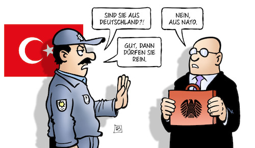 Cartoon: NATO-Maskerade (medium) by Harm Bengen tagged nato,maskerade,deutschland,türkei,besuch,bundestag,parlamentsarmee,bundeswehr,abgeordnete,harm,bengen,cartoon,karikatur,nato,maskerade,deutschland,türkei,besuch,bundestag,parlamentsarmee,bundeswehr,abgeordnete,harm,bengen,cartoon,karikatur