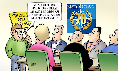 Cartoon: Nato-Neuausrichtung (medium) by Harm Bengen tagged neuausrichtung,nato,krieg,jubiläum,70,kind,fridays,for,future,globale,erderwärmung,klimakonferenz,cop,25,madrid,klimawandel,klimaschutz,harm,bengen,cartoon,karikatur,neuausrichtung,nato,krieg,jubiläum,70,kind,fridays,for,future,globale,erderwärmung,klimakonferenz,cop,25,madrid,klimawandel,klimaschutz,harm,bengen,cartoon,karikatur