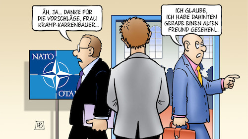 Cartoon: Nato und AKK (medium) by Harm Bengen tagged nato,vorschläge,nichtbeachtung,ignorieren,akk,kramp,karrenbauer,verteidigungsministerin,sicherheitszone,schutzzone,syrien,kurden,türkei,deutsche,beteiligung,bundeswehr,nordsyrien,harm,bengen,cartoon,karikatur,nato,vorschläge,nichtbeachtung,ignorieren,akk,kramp,karrenbauer,verteidigungsministerin,sicherheitszone,schutzzone,syrien,kurden,türkei,deutsche,beteiligung,bundeswehr,nordsyrien,harm,bengen,cartoon,karikatur