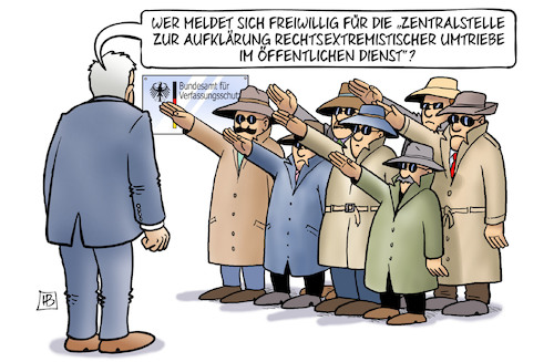 Cartoon: Nazis in Behörden (medium) by Harm Bengen tagged nazis,behörden,seehofer,bundeskriminalamt,verfassungsschutz,agenten,hitlergruss,zentralstelle,aufklärung,rechtsextremistischer,umtriebe,im,öffentlichen,dienst,harm,bengen,cartoon,karikatur,nazis,behörden,seehofer,bundeskriminalamt,verfassungsschutz,agenten,hitlergruss,zentralstelle,aufklärung,rechtsextremistischer,umtriebe,im,öffentlichen,dienst,harm,bengen,cartoon,karikatur