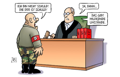 Cartoon: Nazis und DDR (medium) by Harm Bengen tagged schuld,ddr,mildernde,umstände,gericht,richter,nazi,rechtsextrem,studie,harm,bengen,cartoon,karikatur,schuld,ddr,mildernde,umstände,gericht,richter,nazi,rechtsextrem,studie,harm,bengen,cartoon,karikatur