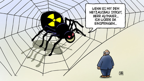 Cartoon: Netzausbau (medium) by Harm Bengen tagged netzausbau,netz,stromnetz,spinne,spinnennetz,altmaier,umweltminister,energiewende,akw,atomkraft,kernkraft,radioaktiv,leitungen,strom,netz,netzausbau,stromnetz,spinne,spinnennetz,altmaier,umweltminister,energiewende,akw,atomkraft,kernkraft