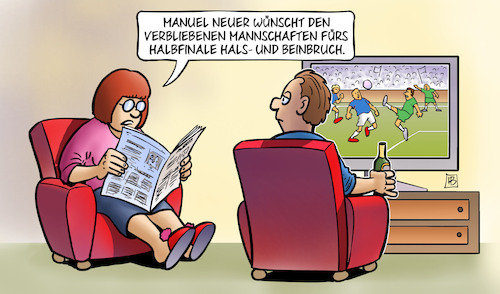 Cartoon: Neuers Beinbruch (medium) by Harm Bengen tagged manuel,neuer,torwart,nationalmannschaft,wm,ausscheiden,halbfinale,hals,beinbruch,tv,fussball,harm,bengen,cartoon,karikatur,manuel,neuer,torwart,nationalmannschaft,wm,ausscheiden,halbfinale,hals,beinbruch,tv,fussball,harm,bengen,cartoon,karikatur