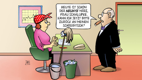 Cartoon: Neunter März (medium) by Harm Bengen tagged neunter,märz,chef,mann,putzfrau,schreibtisch,internationaler,frauentag,gleichberechtigung,harm,bengen,cartoon,karikatur,neunter,märz,chef,mann,putzfrau,schreibtisch,internationaler,frauentag,gleichberechtigung,harm,bengen,cartoon,karikatur