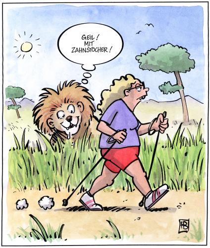 Cartoon: Nordic Zahnstocher (medium) by Harm Bengen tagged nordic,walking,zahnstocher,löwe,sport,,nordic,walking,zahnstocher,löwe,sport,fitness,wildnis,tier,urwald,dschungel,könig der tiere,safari,afrika,leo,raubtier,raubkatze,vorfreude,savanne,futter,beute,tourist,unbedarft,verhalten,urlaub,ferien,reise,afrikareise,leichtsinn,unbedacht,übermut,gedankenlosigkeit,auslandskrankenversicherung,risiko,gefahr,risikogebiet,nationalpark,artgerechte nahrung,fernreise,abenteuerurlaub,flugreise,reisepreisminderung,könig,der,tiere,artgerechte,nahrung