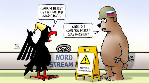 Cartoon: Nordstream1-Wartung (medium) by Harm Bengen tagged nordstream1,wartung,warten,adler,baer,pipeline,energiesicherheit,krieg,ukraine,russland,harm,bengen,cartoon,karikatur,nordstream1,wartung,warten,adler,baer,pipeline,energiesicherheit,krieg,ukraine,russland,harm,bengen,cartoon,karikatur