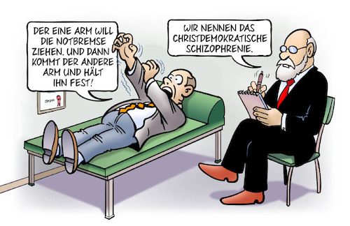 Cartoon: Notbremsen-Schizophrenie (medium) by Harm Bengen tagged arm,notbremse,christdemokratische,schizophrenie,corona,cdu,csu,psychiater,psychologe,harm,bengen,cartoon,karikatur,arm,notbremse,christdemokratische,schizophrenie,corona,cdu,csu,psychiater,psychologe,harm,bengen,cartoon,karikatur