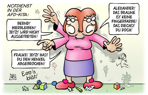 Cartoon: Notdienst AfD-Kita (medium) by Harm Bengen tagged notdienst,afd,partei,flügelkämpfe,bernd,lucke,austreten,frauke,petri,henkel,alexander,gauland,braun,rechts,fingerfarbe,scheisse,streik,unbefristet,verdi,kita,kindergarten,tarif,tarifverhandlungen,tarifkampf,gewerkschaft,harm,bengen,cartoon,karikatur,notdienst,afd,partei,flügelkämpfe,bernd,lucke,austreten,frauke,petri,henkel,alexander,gauland,braun,rechts,fingerfarbe,scheisse,streik,unbefristet,verdi,kita,kindergarten,tarif,tarifverhandlungen,tarifkampf,gewerkschaft,harm,bengen,cartoon,karikatur