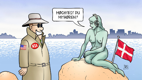 Cartoon: NSA und Dänemark (medium) by Harm Bengen tagged nsa,usa,dänemark,denmark,kleine,meerjungfrau,little,mermaid,denkmal,geheimdienst,abhören,mithören,kopenhagen,harm,bengen,cartoon,karikatur,nsa,usa,dänemark,denmark,kleine,meerjungfrau,little,mermaid,denkmal,geheimdienst,abhören,mithören,kopenhagen,harm,bengen,cartoon,karikatur