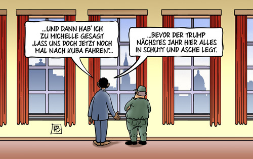 Cartoon: Obama auf Kuba (medium) by Harm Bengen tagged michelle,obama,castro,kuba,usa,präsident,trump,schutt,asche,wahlen,harm,bengen,cartoon,karikatur,michelle,obama,castro,kuba,usa,präsident,trump,schutt,asche,wahlen,harm,bengen,cartoon,karikatur