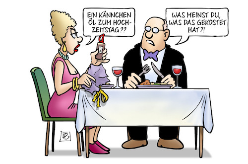 Cartoon: Öl-Geschenk (medium) by Harm Bengen tagged usa,iran,israel,wirtschaft,trump,kännchen,ölpreis,hochzeitstag,geschenk,geiz,krieg,ehe,restaurant,harm,bengen,cartoon,karikatur,usa,iran,israel,wirtschaft,trump,kännchen,ölpreis,hochzeitstag,geschenk,geiz,krieg,ehe,restaurant,harm,bengen,cartoon,karikatur