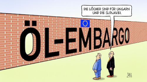 Cartoon: Öl-Schlupflöcher (medium) by Harm Bengen tagged schlupflöcher,löcher,mauer,ungarn,slowakei,embargo,eu,europa,sanktionspaket,ölembargo,russland,ukraine,krieg,harm,bengen,cartoon,karikatur,schlupflöcher,löcher,mauer,ungarn,slowakei,embargo,eu,europa,sanktionspaket,ölembargo,russland,ukraine,krieg,harm,bengen,cartoon,karikatur