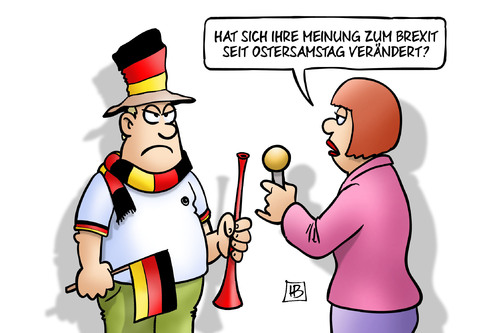 Cartoon: Oster-Brexit (medium) by Harm Bengen tagged interview,meinung,brexit,ostersamstag,fussball,länderspiel,deutschland,england,fan,harm,bengen,cartoon,karikatur,interview,meinung,brexit,ostersamstag,fussball,länderspiel,deutschland,england,fan,harm,bengen,cartoon,karikatur