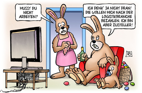 Cartoon: Oster-Zusteller (medium) by Harm Bengen tagged arbeiten,streik,logistikbranche,zusteller,amazon,dhl,post,ostern,osterhase,tv,kind,eier,fest,harm,bengen,cartoon,karikatur,arbeiten,streik,logistikbranche,zusteller,amazon,dhl,post,ostern,osterhase,tv,kind,eier,fest,harm,bengen,cartoon,karikatur