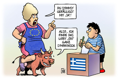 Cartoon: OXI (medium) by Harm Bengen tagged oxi,stier,ochse,abstimmung,junge,kind,mutter,referendum,frist,europa,grexit,troika,institutionen,eu,ezb,iwf,griechenland,pleite,schulden,harm,bengen,cartoon,karikatur,oxi,stier,ochse,abstimmung,junge,kind,mutter,referendum,frist,europa,grexit,troika,institutionen,eu,ezb,iwf,griechenland,pleite,schulden,harm,bengen,cartoon,karikatur