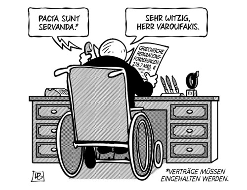 Cartoon: Pacta sunt servanda (medium) by Harm Bengen tagged pacta,sunt,servanda,verträge,varoufakis,schäuble,griechische,reparationsforderungen,krieg,deutschland,griechenland,geld,schulden,hilfe,hilfsgelder,pleite,bankrott,staatsbankrott,staatshaushalt,harm,bengen,cartoon,karikatur