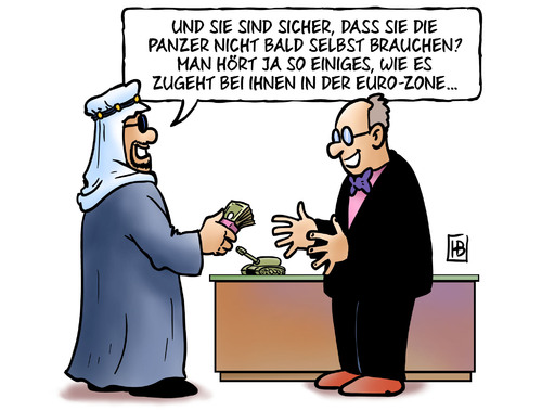 Cartoon: Panzer für Katar (medium) by Harm Bengen tagged panzer,eigenbedarf,eurozone,eurokrise,proteste,demonstrationen,scheich,katar,rüstungsgüterverkauf,waffenhandel,panzer,eigenbedarf,eurozone,eurokrise,proteste,demonstrationen,scheich,rüstungsgüterverkauf,katar,waffenhandel