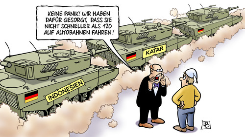 Cartoon: Panzerexporte und Tempolimit (medium) by Harm Bengen tagged autobahnen,panzerexporte,tempolimit,120,steinbrueck,gabriel,spd,bundesregierung,ruestungsexporte,katar,indonesien,waffen,krieg,aufstand,harm,bengen,cartoon,karikatur,autobahnen,panzerexporte,tempolimit,120,steinbrueck,gabriel,spd,bundesregierung,ruestungsexporte,katar,indonesien,waffen,krieg,aufstand,harm,bengen,cartoon,karikatur