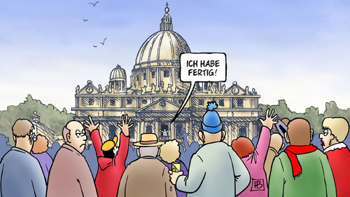 Cartoon: Papst hat fertig (medium) by Harm Bengen tagged fertig,trappatoni,papst,rücktritt,benedikt,ratzinger,gesundheit,alter,katholische,kirche,rom,harm,bengen,cartoon,karikatur,fertig,trappatoni,papst,rücktritt,benedikt,ratzinger,gesundheit,alter,katholische,kirche,rom,harm,bengen,cartoon,karikatur