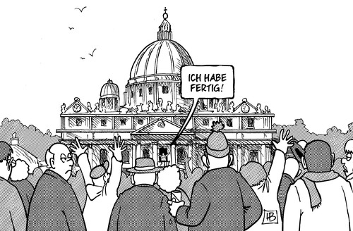 Cartoon: Papst hat fertig (medium) by Harm Bengen tagged fertig,trappatoni,papst,rücktritt,benedikt,ratzinger,gesundheit,alter,katholische,kirche,rom,harm,bengen,cartoon,karikatur