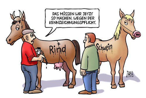 Cartoon: Pferde-Kennzeichnung (medium) by Harm Bengen tagged kennzeichnung,kennzeichnungspflicht,nationaler,aktionsplan,pferdefleischskandal,pferdefleisch,skandal,eu,europa,landwirtschaftsminister,lebensmittelskandal,großbritannien,rumaenien,deutschland,aigner,csu,fleisch,lasagne,burger,harm,bengen,cartoon,karikatur,kennzeichnung,kennzeichnungspflicht,nationaler,aktionsplan,pferdefleischskandal,pferdefleisch,skandal,eu,europa,landwirtschaftsminister,lebensmittelskandal,großbritannien,rumaenien,deutschland,aigner,csu,fleisch,lasagne,burger,harm,bengen,cartoon,karikatur