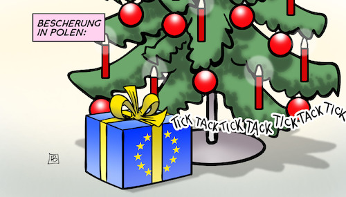 Cartoon: Polen-Bescherung (medium) by Harm Bengen tagged bescherung,polen,eu,europa,kommission,vertragsverletzungsverfahren,justizreform,weihnachten,geschenk,bombe,harm,bengen,cartoon,karikatur,bescherung,polen,eu,europa,kommission,vertragsverletzungsverfahren,justizreform,weihnachten,geschenk,bombe,harm,bengen,cartoon,karikatur