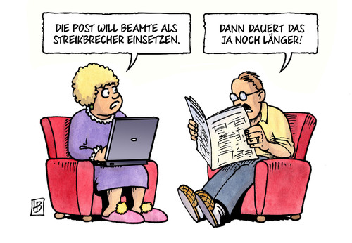 Cartoon: Post-Streikbrecher (medium) by Harm Bengen tagged post,beamte,streikbrecher,streik,einsetzen,arbeitskampf,tarifauseinandersetzung,tarifkampf,gewerkschaft,harm,bengen,cartoon,karikatur,post,beamte,streikbrecher,streik,einsetzen,arbeitskampf,tarifauseinandersetzung,tarifkampf,gewerkschaft,harm,bengen,cartoon,karikatur