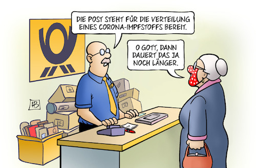 Cartoon: Post und Impfstoff (medium) by Harm Bengen tagged post,verteilung,corona,impfstoffs,geschwindigkeit,dauer,susemil,harm,bengen,cartoon,karikatur,post,verteilung,corona,impfstoffs,geschwindigkeit,dauer,susemil,harm,bengen,cartoon,karikatur