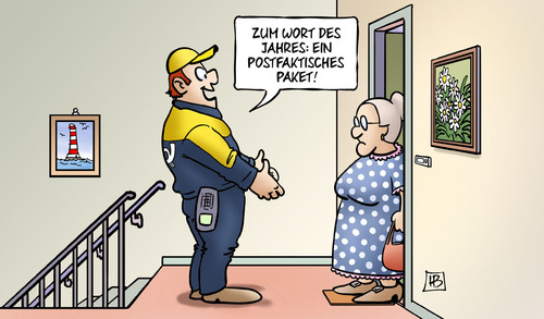 Cartoon: Postfaktisch (medium) by Harm Bengen tagged wort,des,jahres,paket,postfaktisch,susemil,briefträger,postbote,paketbote,harm,bengen,cartoon,karikatur,wort,des,jahres,paket,postfaktisch,susemil,briefträger,postbote,paketbote,harm,bengen,cartoon,karikatur