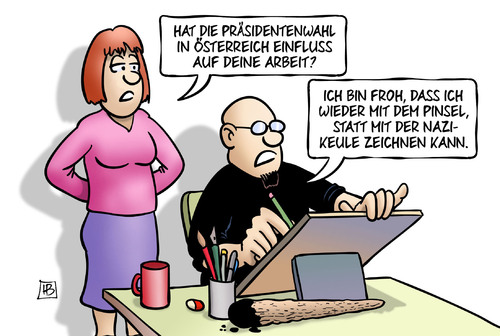 Cartoon: Präsidentenwahl Österreich 1 (medium) by Harm Bengen tagged präsidentenwahl,österreich,einfluss,arbeit,karikaturist,zeichner,pinsel,nazikeule,zeichnen,fpö,rechts,harm,bengen,cartoon,karikatur,präsidentenwahl,österreich,einfluss,arbeit,karikaturist,zeichner,pinsel,nazikeule,zeichnen,fpö,rechts,harm,bengen,cartoon,karikatur