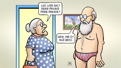 Cartoon: Pride-Parade privat (medium) by Harm Bengen tagged private,pride,parade,budapest,lgbtq,csd,heiß,hitze,badehose,susemil,sommer,harm,bengen,cartoon,karikatur,private,pride,parade,budapest,lgbtq,csd,heiß,hitze,badehose,susemil,sommer,harm,bengen,cartoon,karikatur