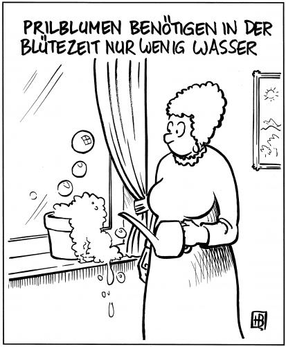 Cartoon: Prilblumen (medium) by Harm Bengen tagged prilblumen,pril,geschirrspülmittel,blumen,hausfrau,giessen,seifenblasen,seife,schaum,blasen,zimmerpflanzen,pflanze,balkonpflanze,fensterbrett,aufschäumen