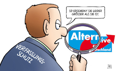 Cartoon: Prüffall AfD (medium) by Harm Bengen tagged prüffall,afd,verfassungsschutz,lupe,rechtsextremismus,beobachtung,harm,bengen,cartoon,karikatur,prüffall,afd,verfassungsschutz,lupe,rechtsextremismus,beobachtung,harm,bengen,cartoon,karikatur