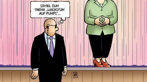 Cartoon: Pumps (medium) by Harm Bengen tagged konjunktur,wirtschaft,bodyguard,merkel,wachstum,pumps,pumps,wachstum,merkel,bodyguard,wirtschaft,konjunktur