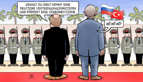 Cartoon: Putin-Erdogan-AKK (medium) by Harm Bengen tagged akk,kramp,karrenbauer,verteidigungsministerin,sicherheitszone,schutzzone,syrien,kurden,türkei,türken,witz,putin,erdogan,russland,sotschi,harm,bengen,cartoon,karikatur,akk,kramp,karrenbauer,verteidigungsministerin,sicherheitszone,schutzzone,syrien,kurden,türkei,türken,witz,putin,erdogan,russland,sotschi,harm,bengen,cartoon,karikatur