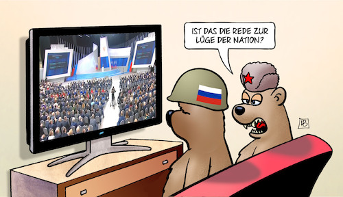 Cartoon: Putin-Rede (medium) by Harm Bengen tagged rede,lüge,lage,der,nation,putin,russland,ukraine,krieg,tv,bären,harm,bengen,cartoon,karikatur,rede,lüge,lage,der,nation,putin,russland,ukraine,krieg,tv,bären,harm,bengen,cartoon,karikatur