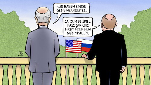 Cartoon: Putin und Biden (medium) by Harm Bengen tagged putin,biden,usa,russland,treffen,genf,gemeinsamkeiten,vertrauen,misstrauen,harm,bengen,cartoon,karikatur,putin,biden,usa,russland,treffen,genf,gemeinsamkeiten,vertrauen,misstrauen,harm,bengen,cartoon,karikatur