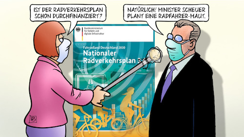 Cartoon: Radverkehrsplan (medium) by Harm Bengen tagged radverkehrsplan,durchfinanziert,verkehrsminister,scheuer,radfahrer,maut,interview,corona,harm,bengen,cartoon,karikatur,radverkehrsplan,durchfinanziert,verkehrsminister,scheuer,radfahrer,maut,interview,corona,harm,bengen,cartoon,karikatur