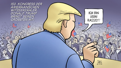 Cartoon: Rassist Trump (medium) by Harm Bengen tagged kongress,amerikanischen,witzeerzähler,donald,trump,rassist,usa,harm,bengen,cartoon,karikatur,kongress,amerikanischen,witzeerzähler,donald,trump,rassist,usa,harm,bengen,cartoon,karikatur